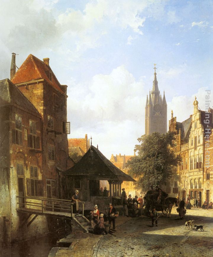 Figures in a Street in Delft painting - Cornelis Springer Figures in a Street in Delft art painting